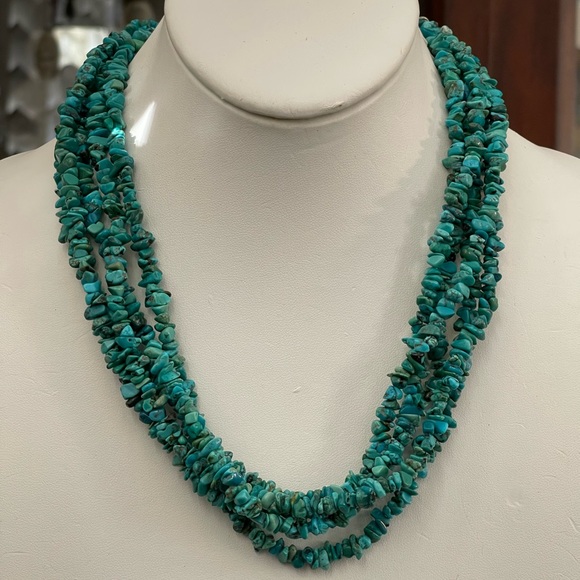 5 strand genuine natural turquoise bead sterling silver necklace - Picture 5 of 7